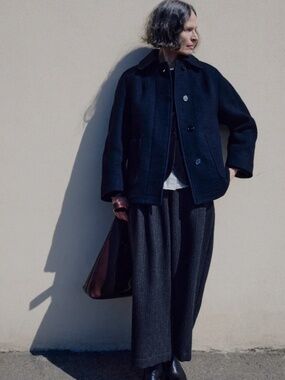 TOAST Boiled Wool Textured Short Coat – Dark Indigo